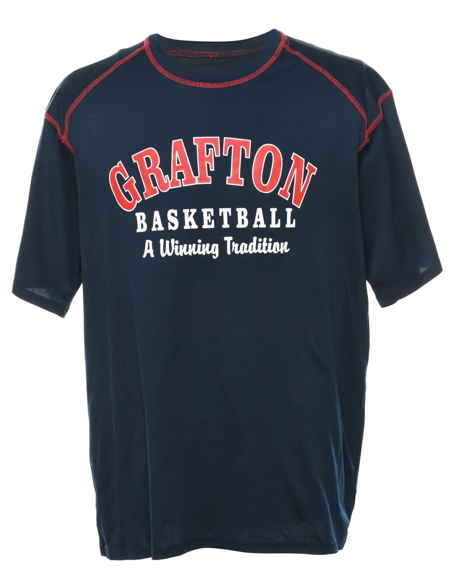 Vintage Grafton Red & Navy Basketball Sports T-shirt - XL