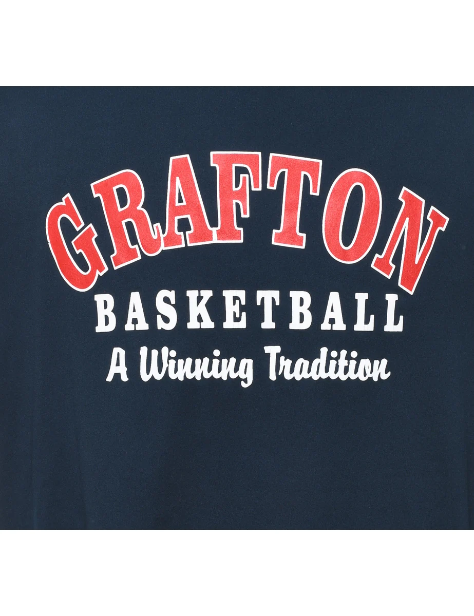 Vintage Grafton Red & Navy Basketball Sports T-shirt - XL - Image 3