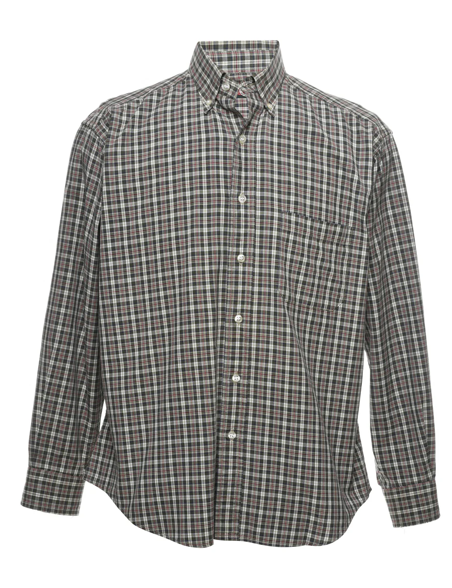 Vintage Grey & Maroon 1990s Checked Classic Shirt - L