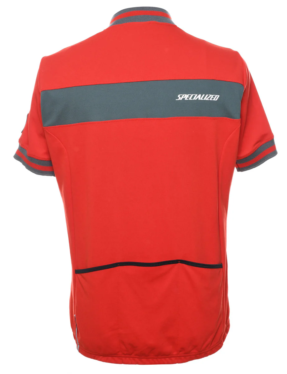Vintage Grey & Red Nylon Plain T-shirt - L - Image 2