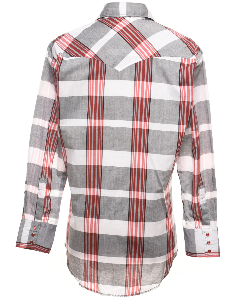 Vintage Grey & Red Wetsern Style Checked Shirt - L - Image 2