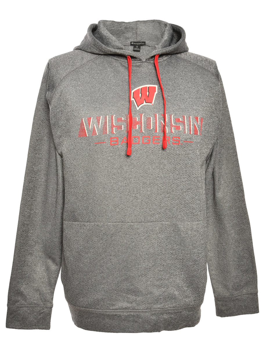 Vintage Grey Wisconsin Badgers Champion Printed Hoodie - S