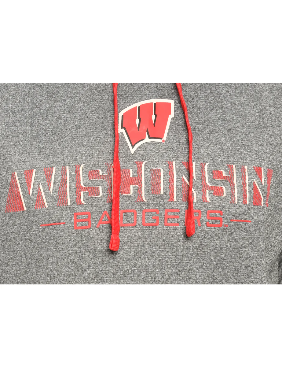 Vintage Grey Wisconsin Badgers Champion Printed Hoodie - S - Image 3