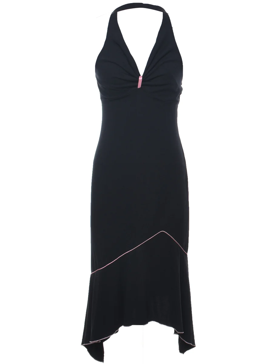 Vintage Halterneck Y2K Black Dress - XS