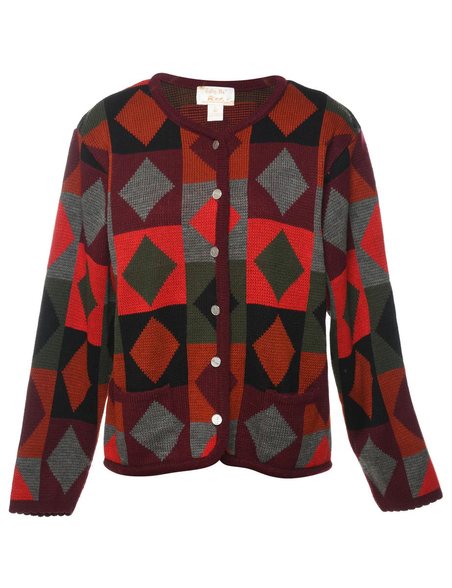 1990s Vintage Harlequin Pattern Cardigan - M