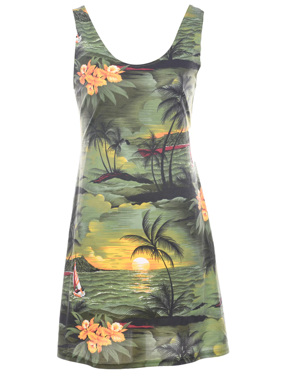 Vintage Hawaiian Print Mini Dress - XS