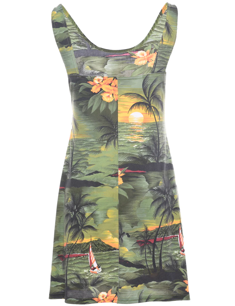 Vintage Hawaiian Print Mini Dress - XS - Image 2