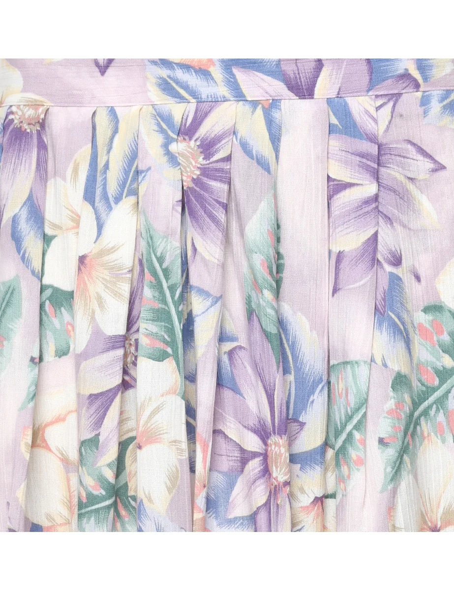 Vintage Hawaiian Print Pleated Skirt - M - Image 3
