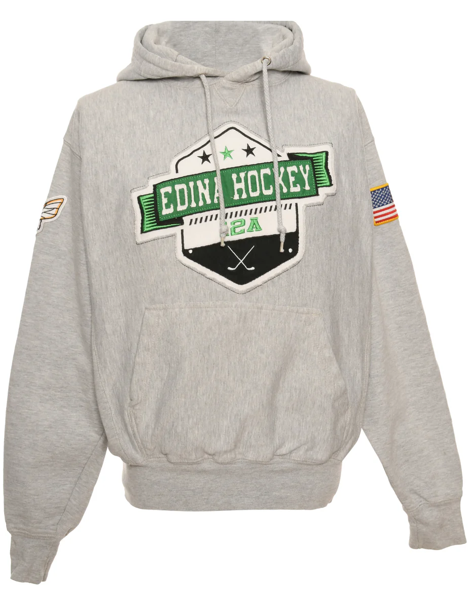 Vintage Hockey Grey Hooded Sports Sweatshirt - L
