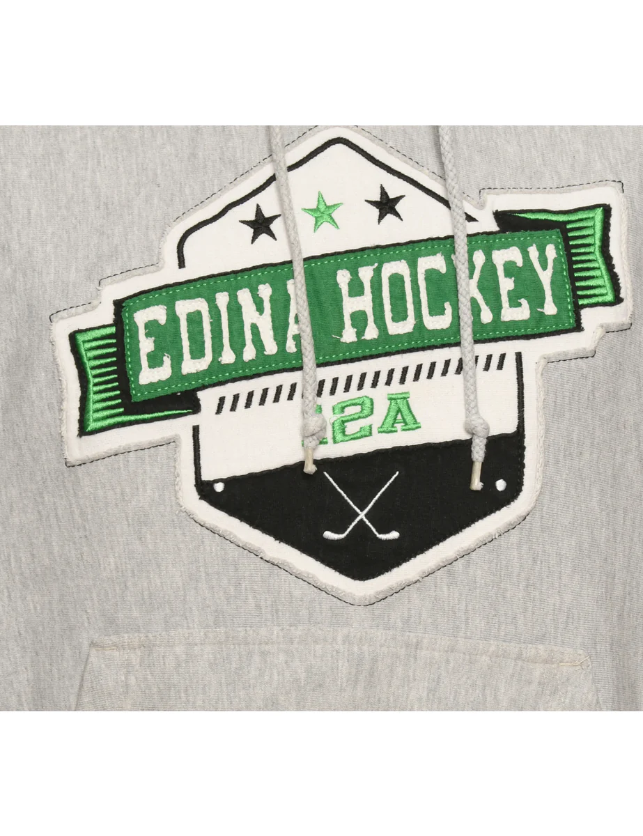 Vintage Hockey Grey Hooded Sports Sweatshirt - L - Image 3