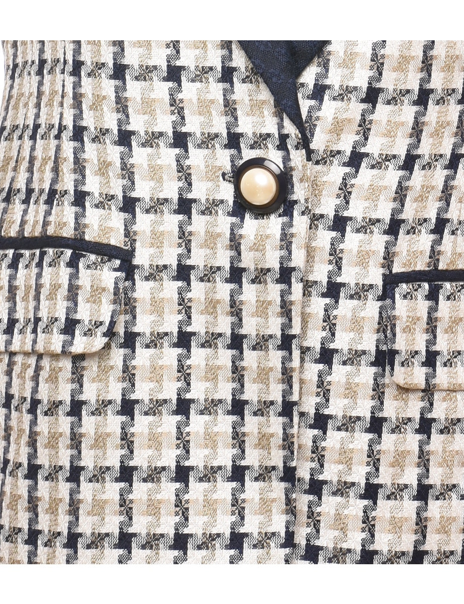 Vintage Houndstooth Beige & Black Blazer - L - Image 3
