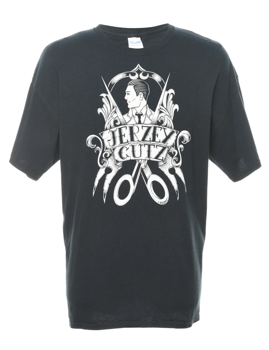 Vintage Jerzey Cutz Printed Black T-shirt - XL