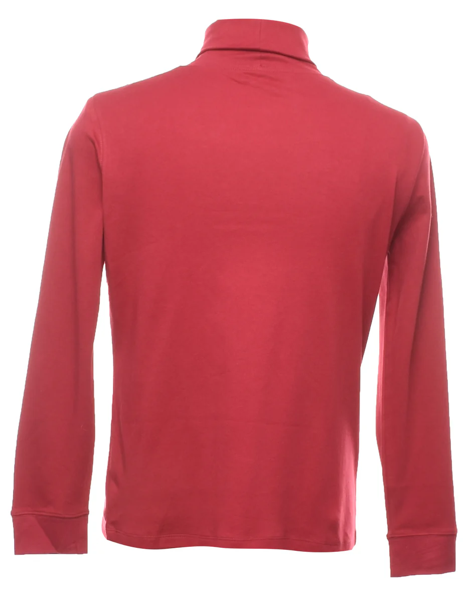 Vintage L.L. Bean Roll Neck Red Plain T-shirt - M - Image 2