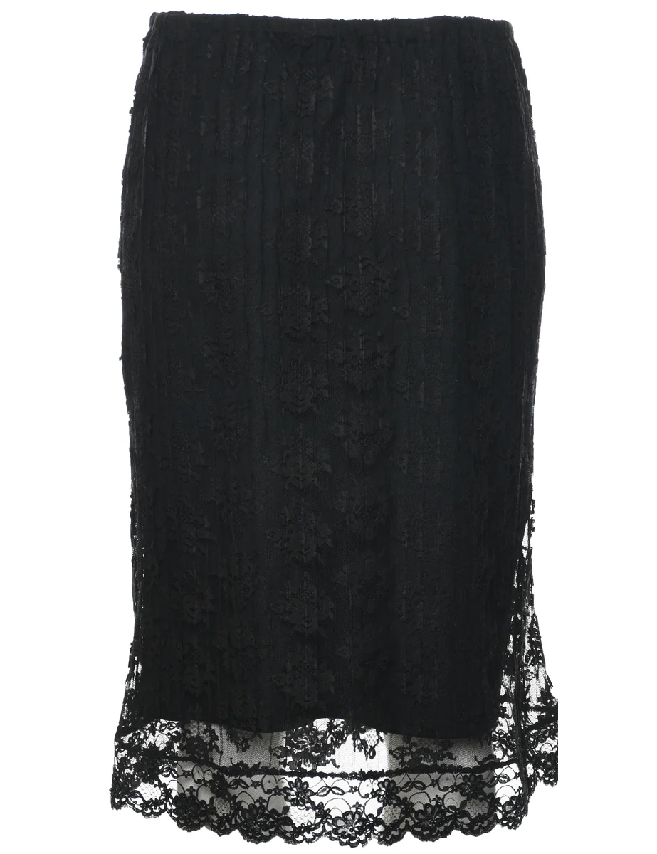 Vintage Lace Floral Pattern Pencil Skirt - M - Image 2