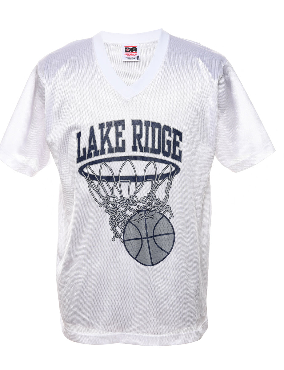 Vintage Lake Ridge Basketball Blue & White Sports T-shirt - M