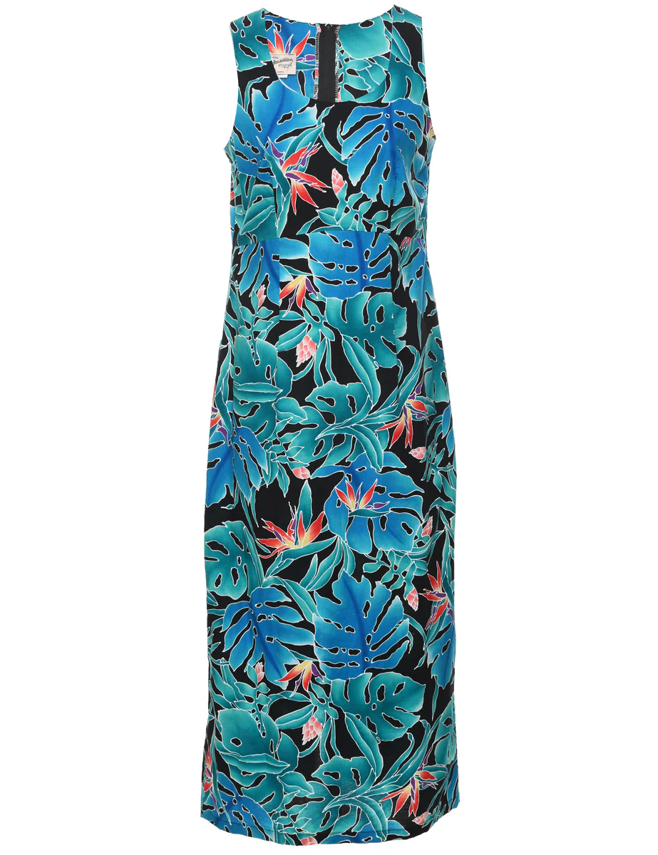 Vintage Leafy Print Dress - M