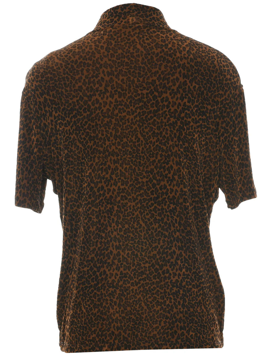Vintage Leopard Print High Neck Top - L - Image 2
