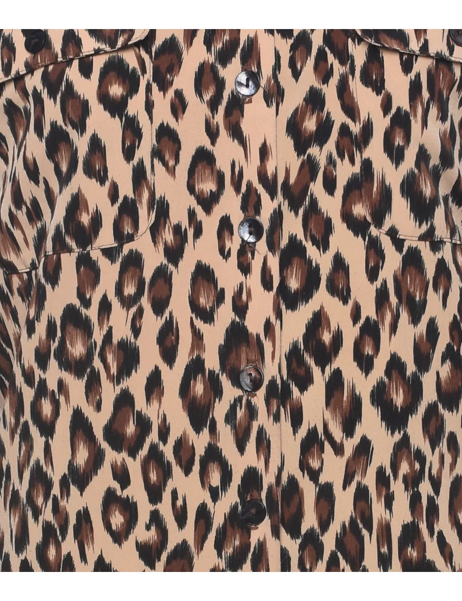 Vintage Leopard Print Shirt Dress - M - Image 3