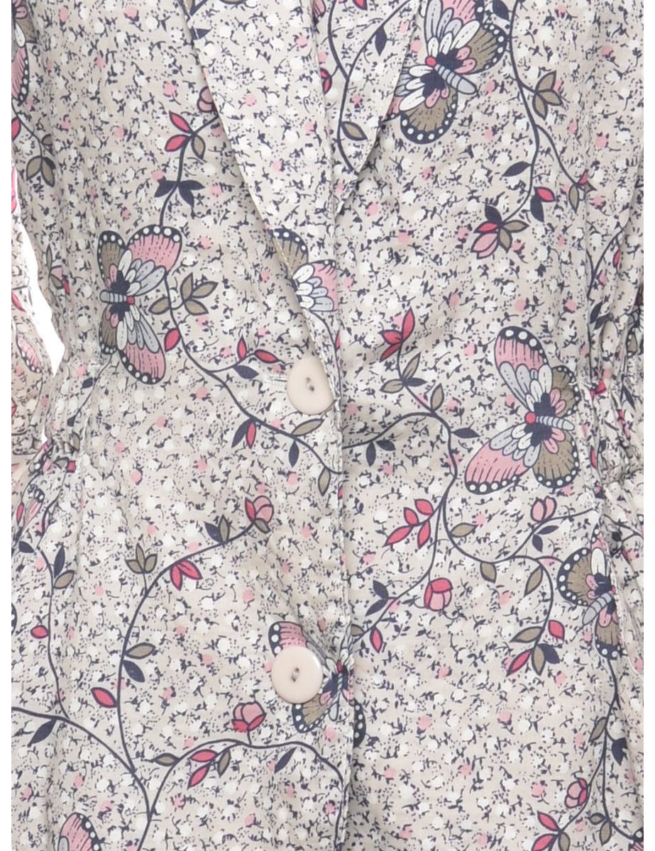 Vintage Light Brown Butterfly Print Blouse - M - Image 3