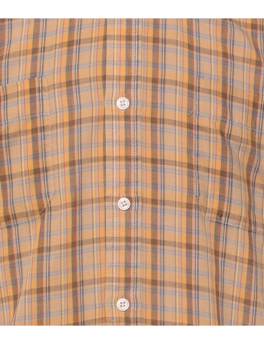 Vintage Light Brown Checked Short-Sleeve Shirt - S - Image 3