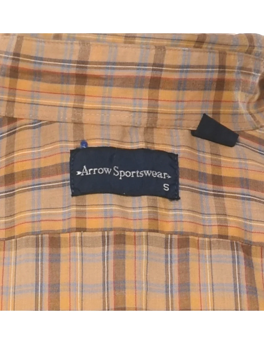 Vintage Light Brown Checked Short-Sleeve Shirt - S - Image 4