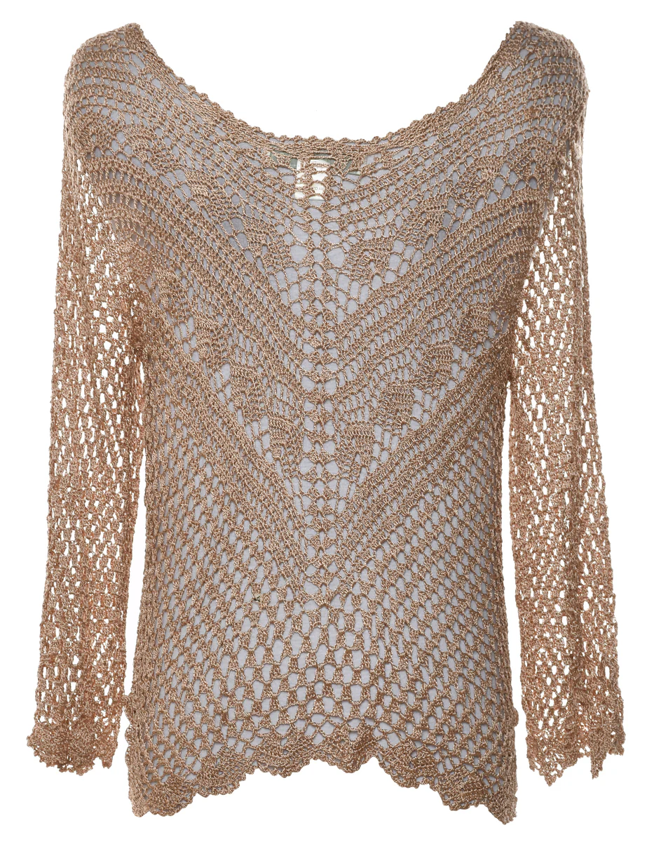 Vintage Light Brown Crochet Jumper - L - Image 2