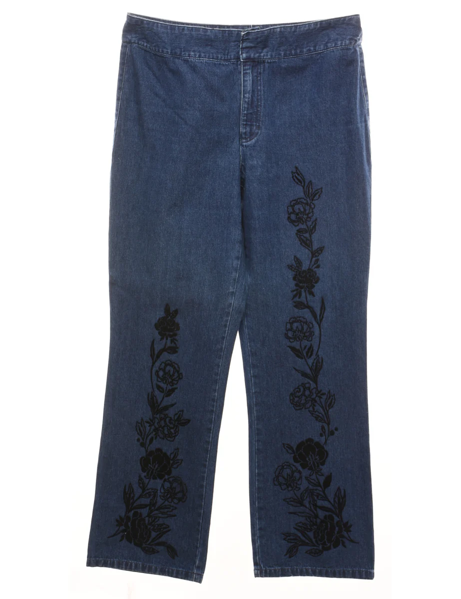 Vintage Liz Claiborne Black & Dark Wash Floral Jeans - W34 L31