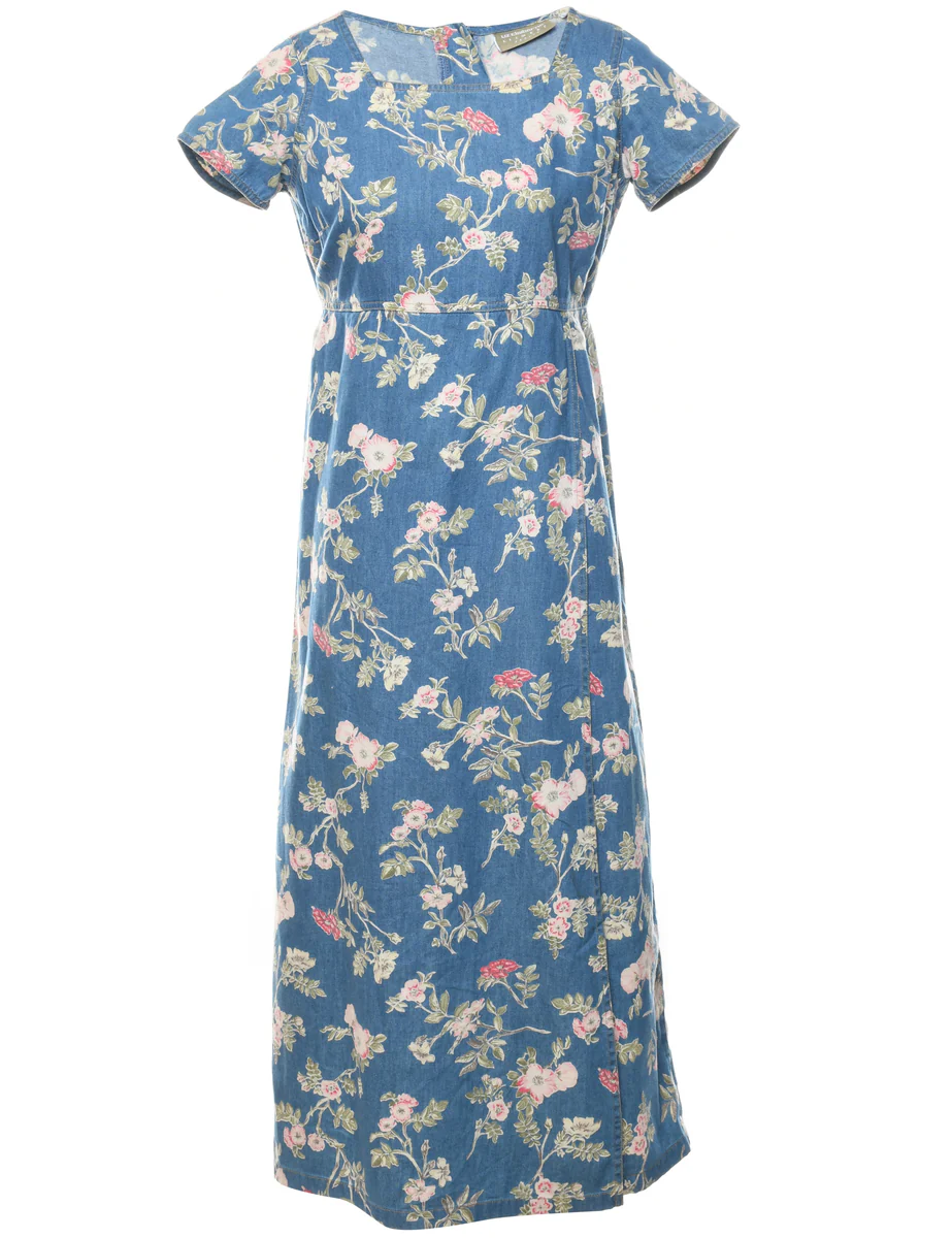 Vintage Liz Claiborne Medium Wash Floral Square Neck Dress - M