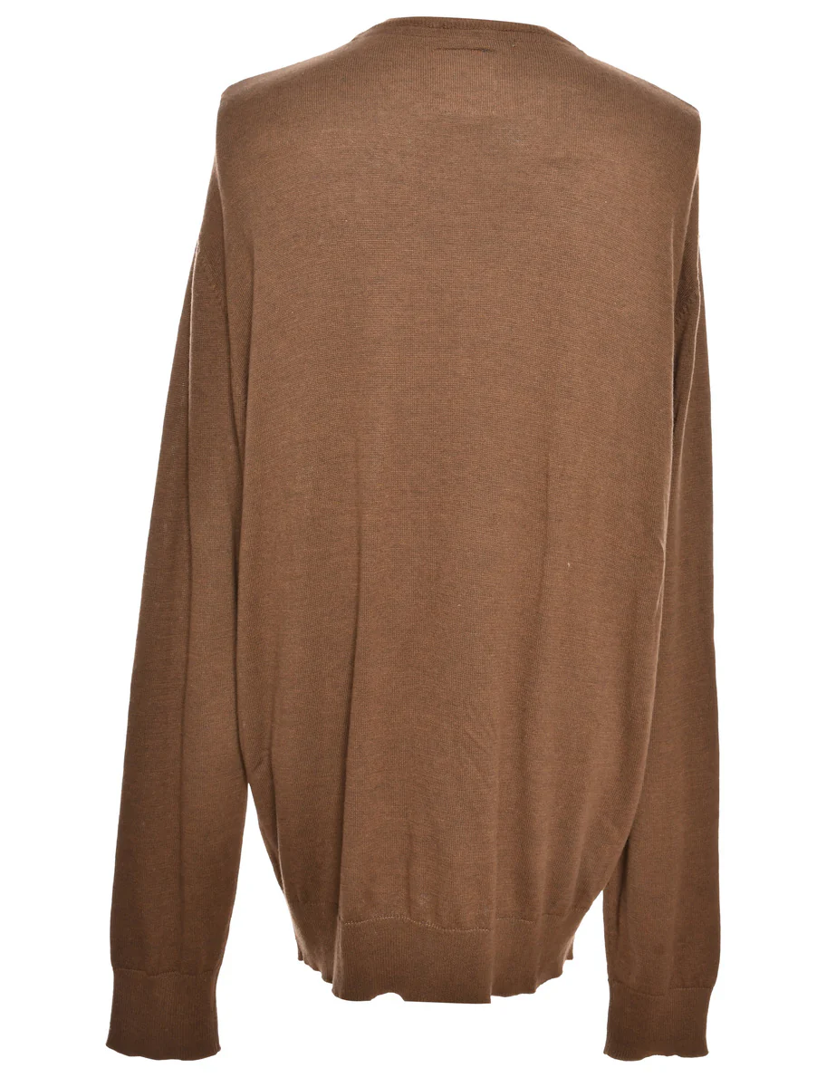 Vintage Long Sleeved Brown Jumper - XL - Image 2