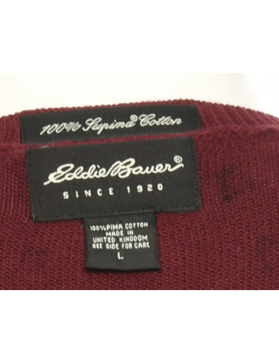 Vintage Maroon Eddie Bauer Knit Jumper - L - Image 4