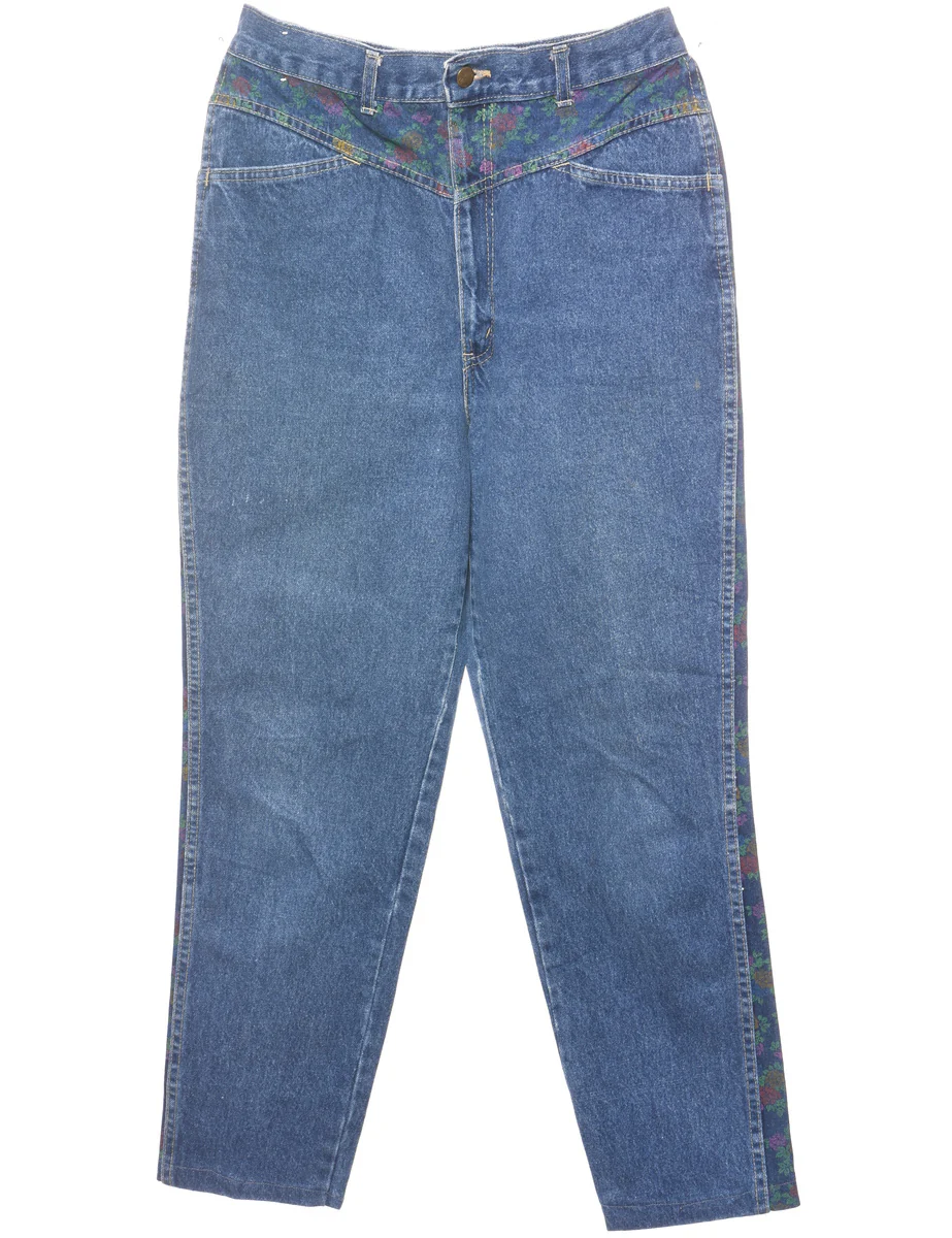 Vintage Medium Wash & Floral 1980s Tapered Jeans - W30 L28