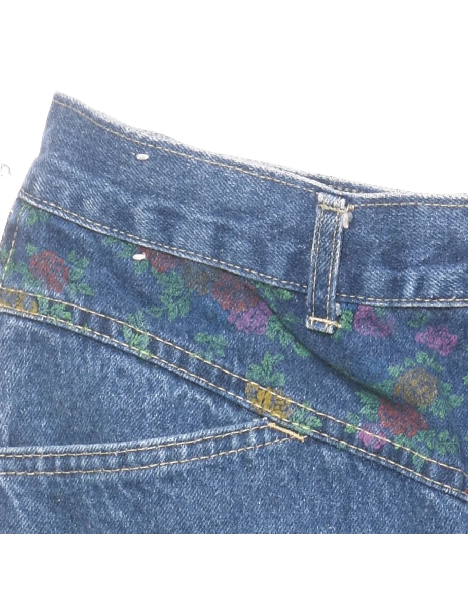 Vintage Medium Wash & Floral 1980s Tapered Jeans - W30 L28 - Image 3