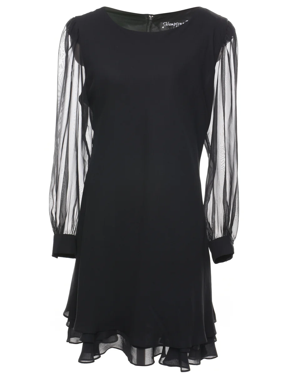Vintage Midi Length Black Dress - M