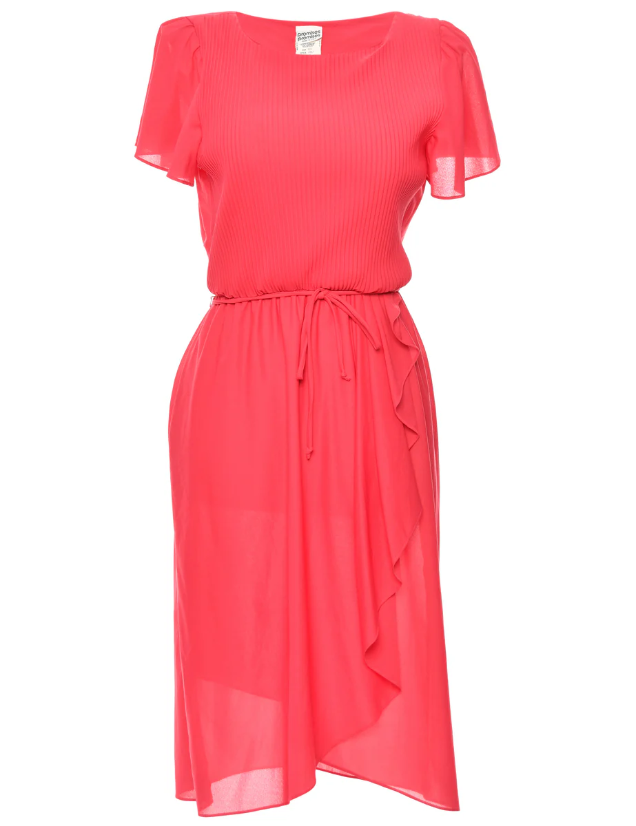 Vintage Midi Length Pink Pleated Dress - L