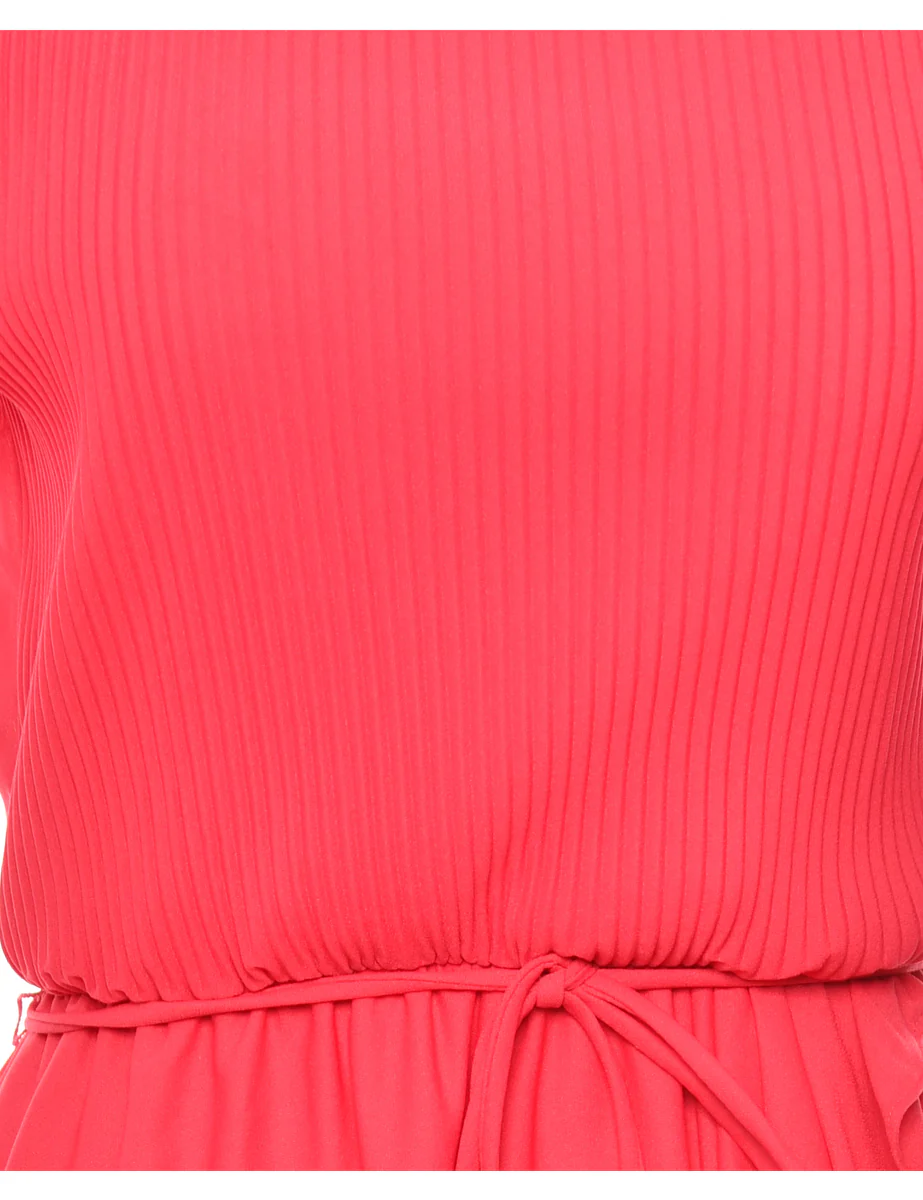 Vintage Midi Length Pink Pleated Dress - L - Image 3