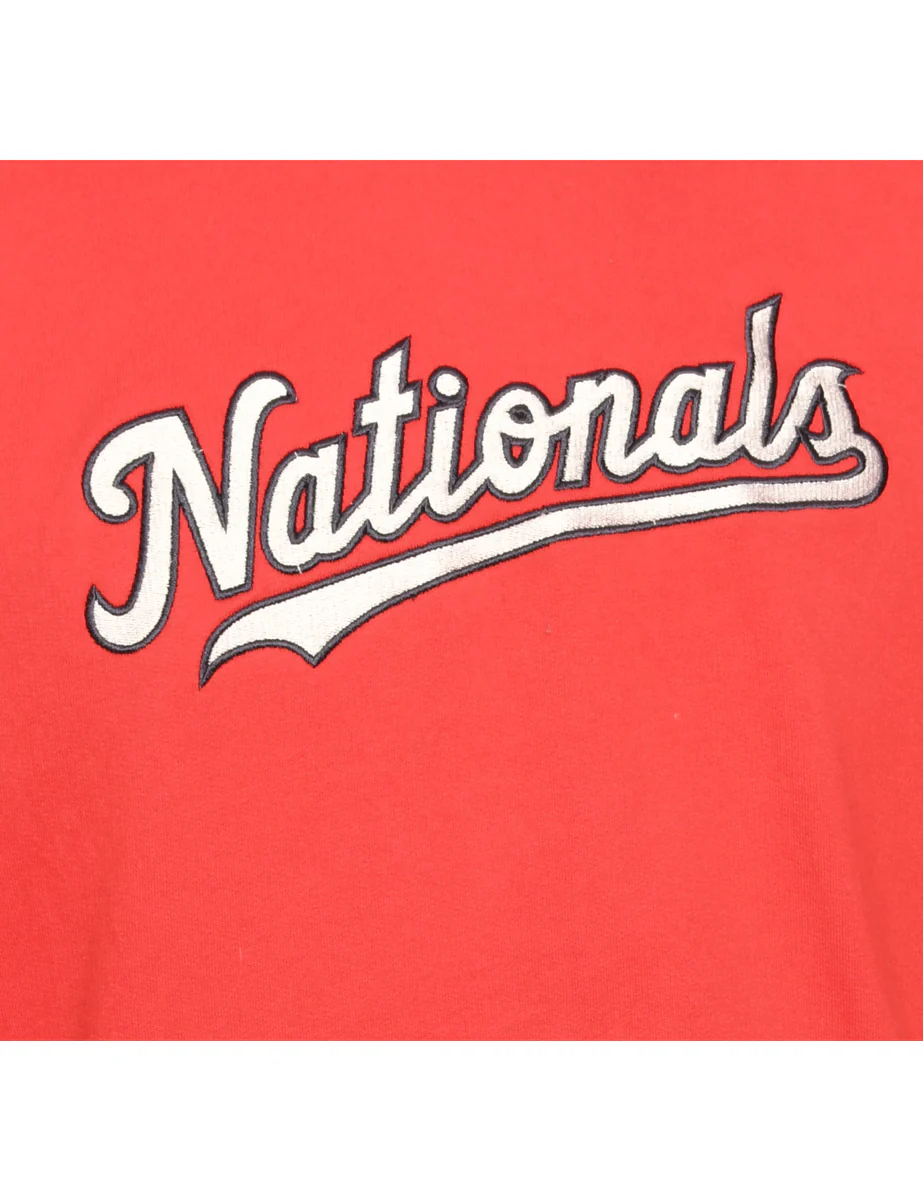 Vintage Nationals Baseball Red Hooded Sports Sweatshirt - L - Image 3