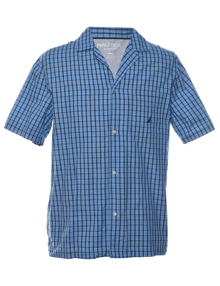 Vintage Nautica Checked Blue Revere Front Shirt - S