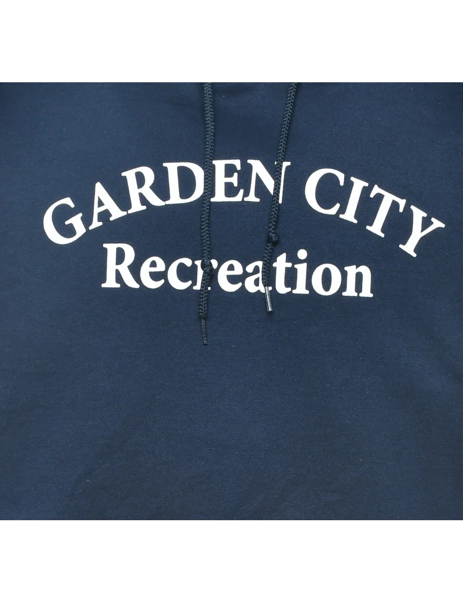 Vintage Navy Garden City Recreation Printed Hoodie - M - Image 3