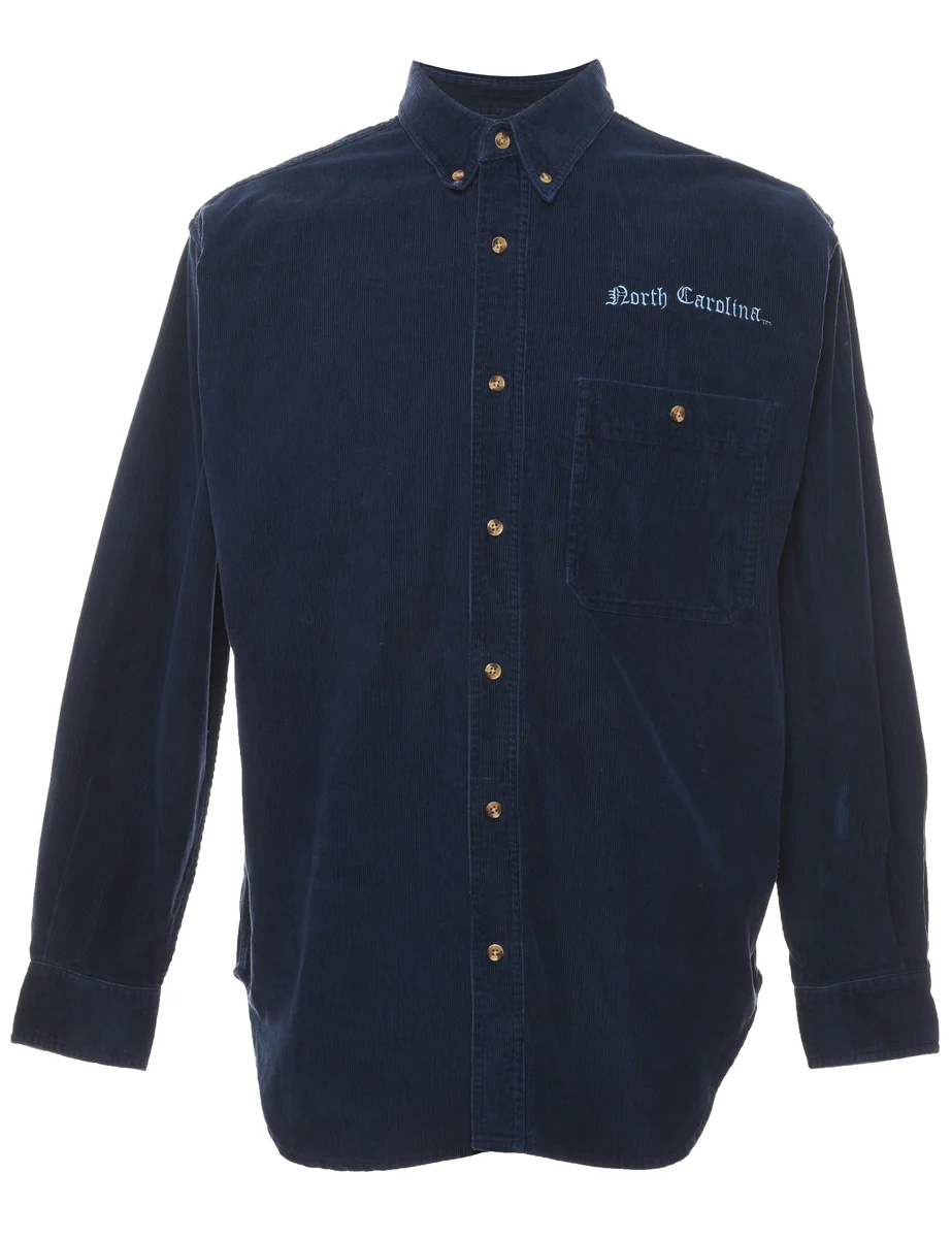 Vintage Navy & Light Blue Embroidered Corduroy Shirt - L