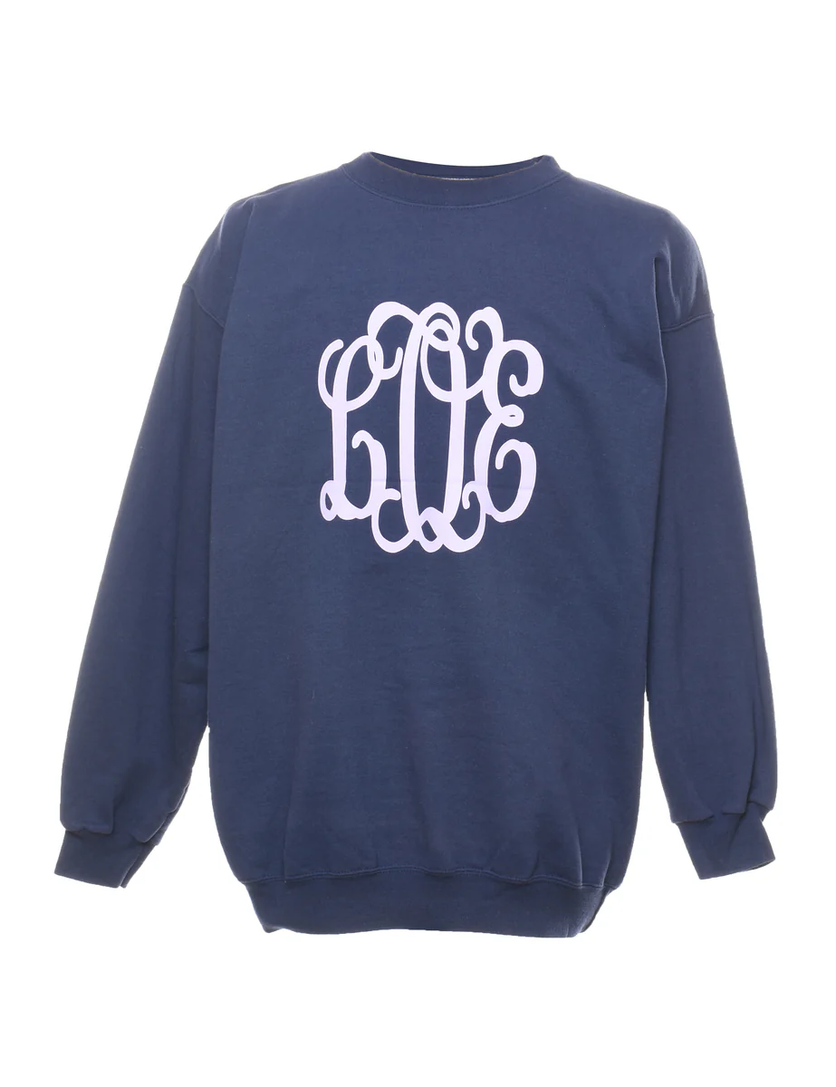 Navy & Lilac Printed Sweatshirt - L