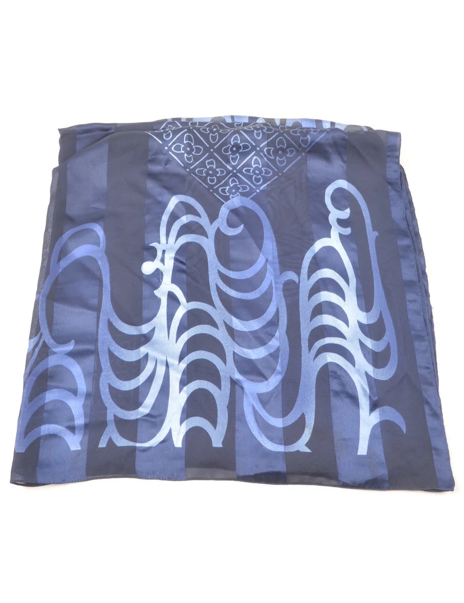 Vintage Navy Patterned Head Scarf - M - Image 3