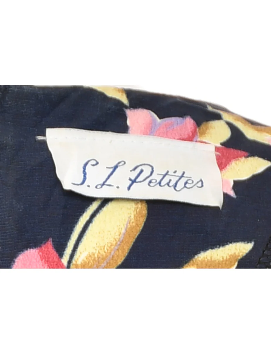 Vintage Navy & Pink Pleated Lace Trim Dress - M - Image 4