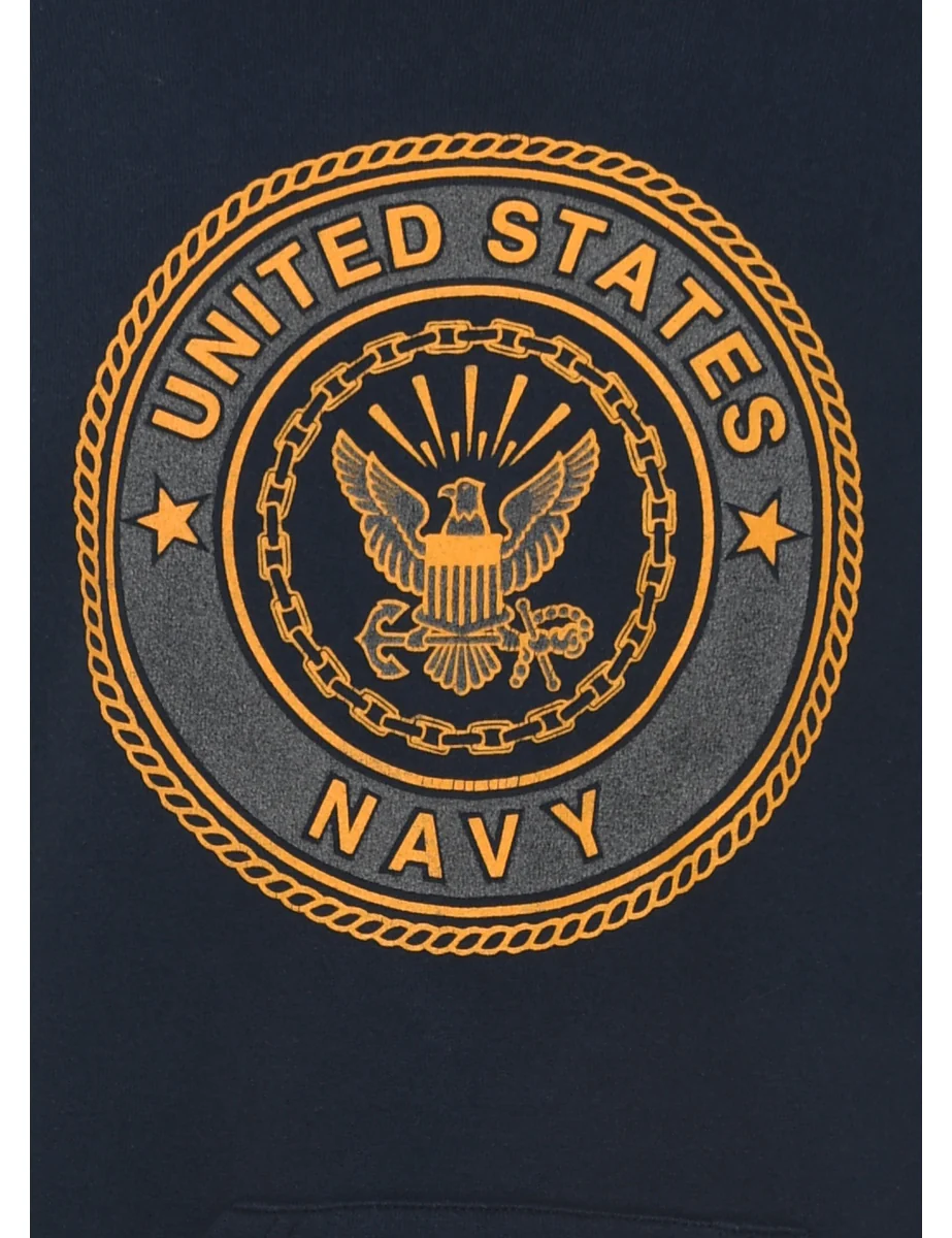 Vintage Navy Printed Hoodie - XL - Image 3
