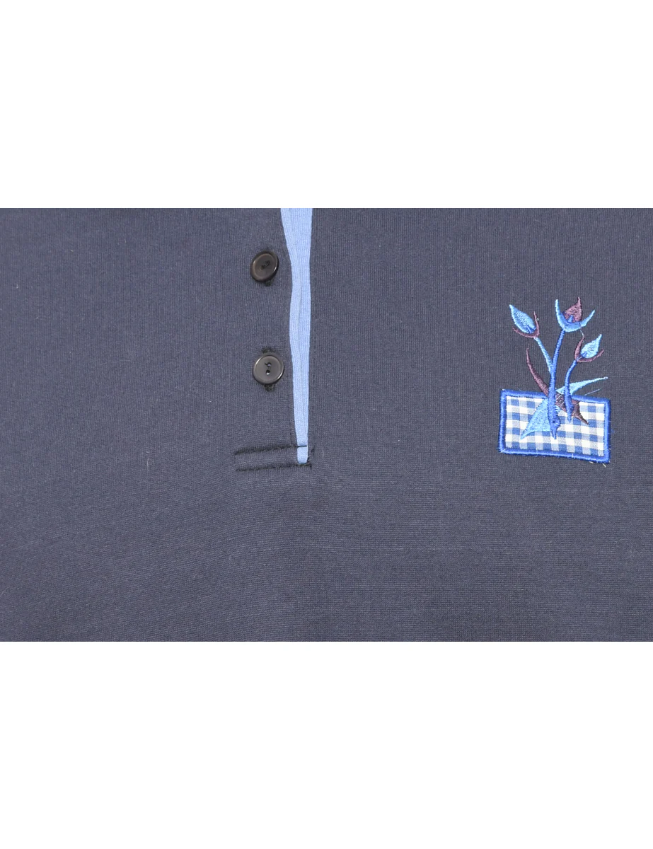 Vintage Navy Printed Sweatshirt - L - Image 3