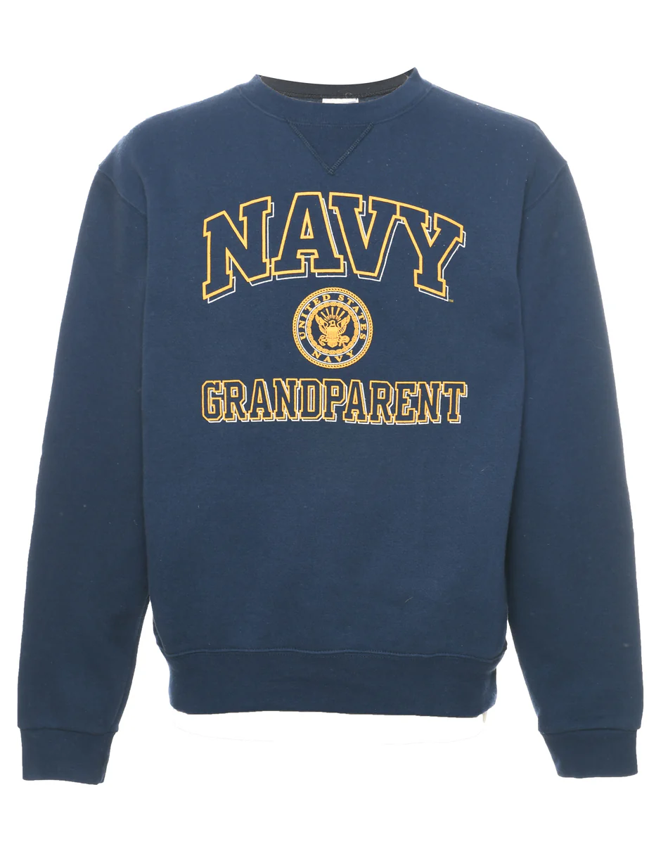 Navy Printed Sweatshirt - M
