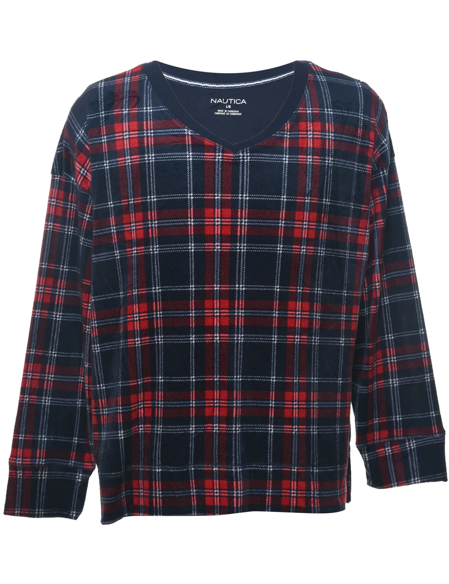 Vintage Navy & Red Checked Nautica Sweatshirt - L
