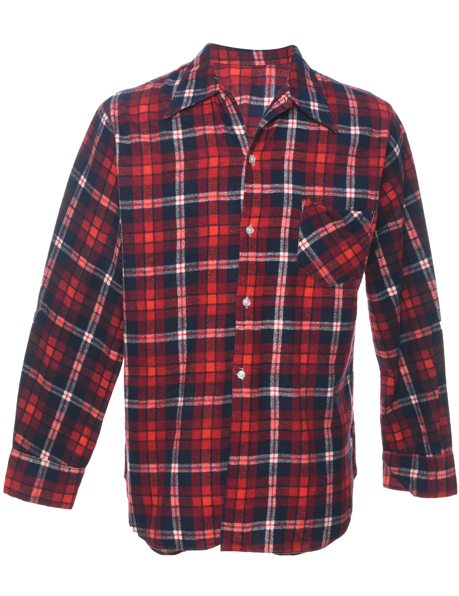 Vintage Navy & Red Flannel Checked Shirt - M