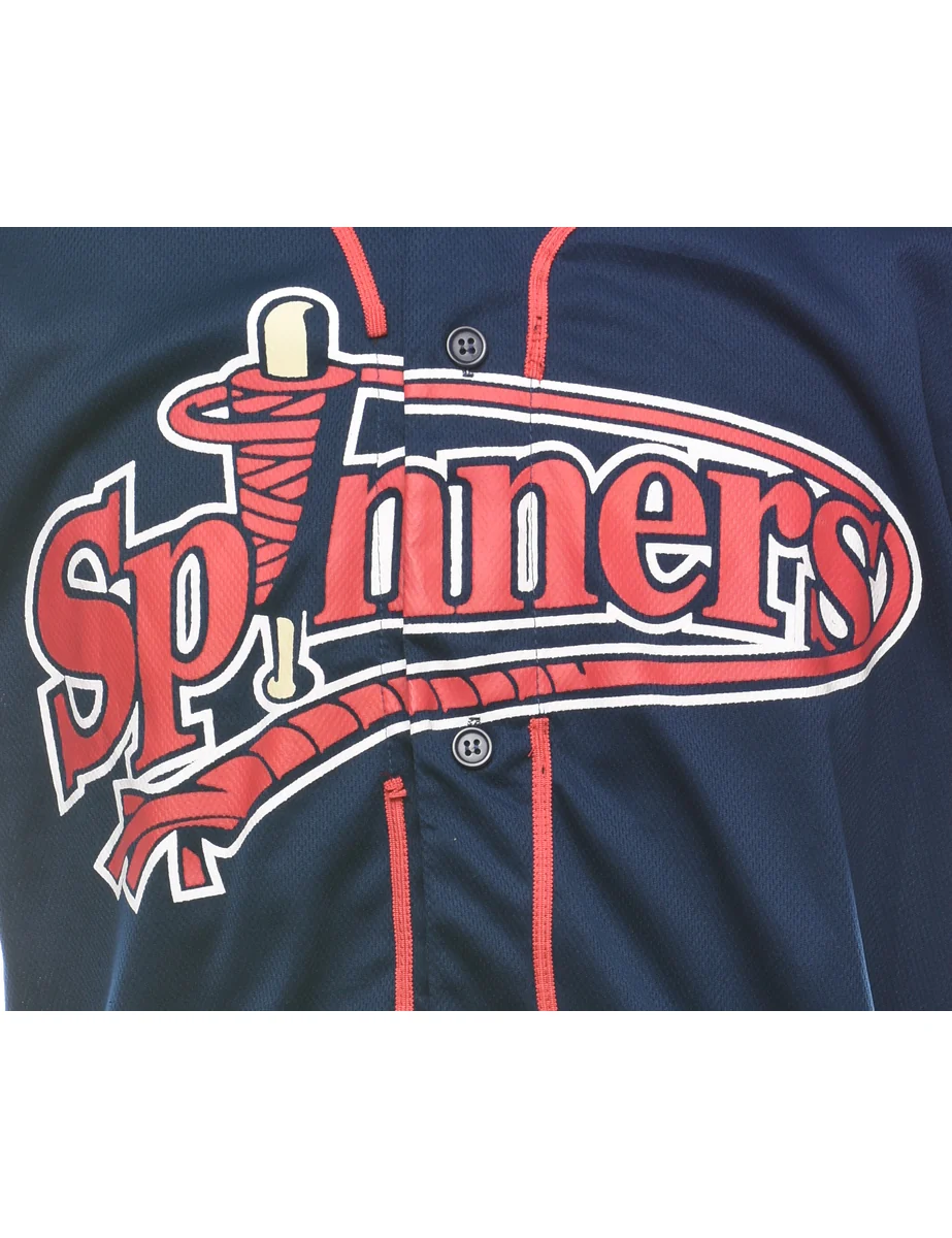 Vintage Navy & Red Jared #13 Spinners Button Front Top - M - Image 3