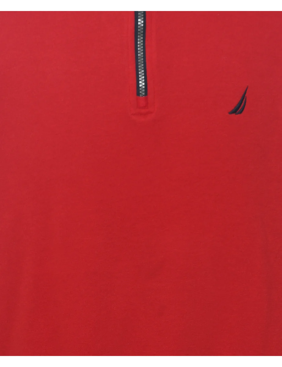 Vintage Navy & Red Quarter-Zip Sweatshirt - L - Image 3