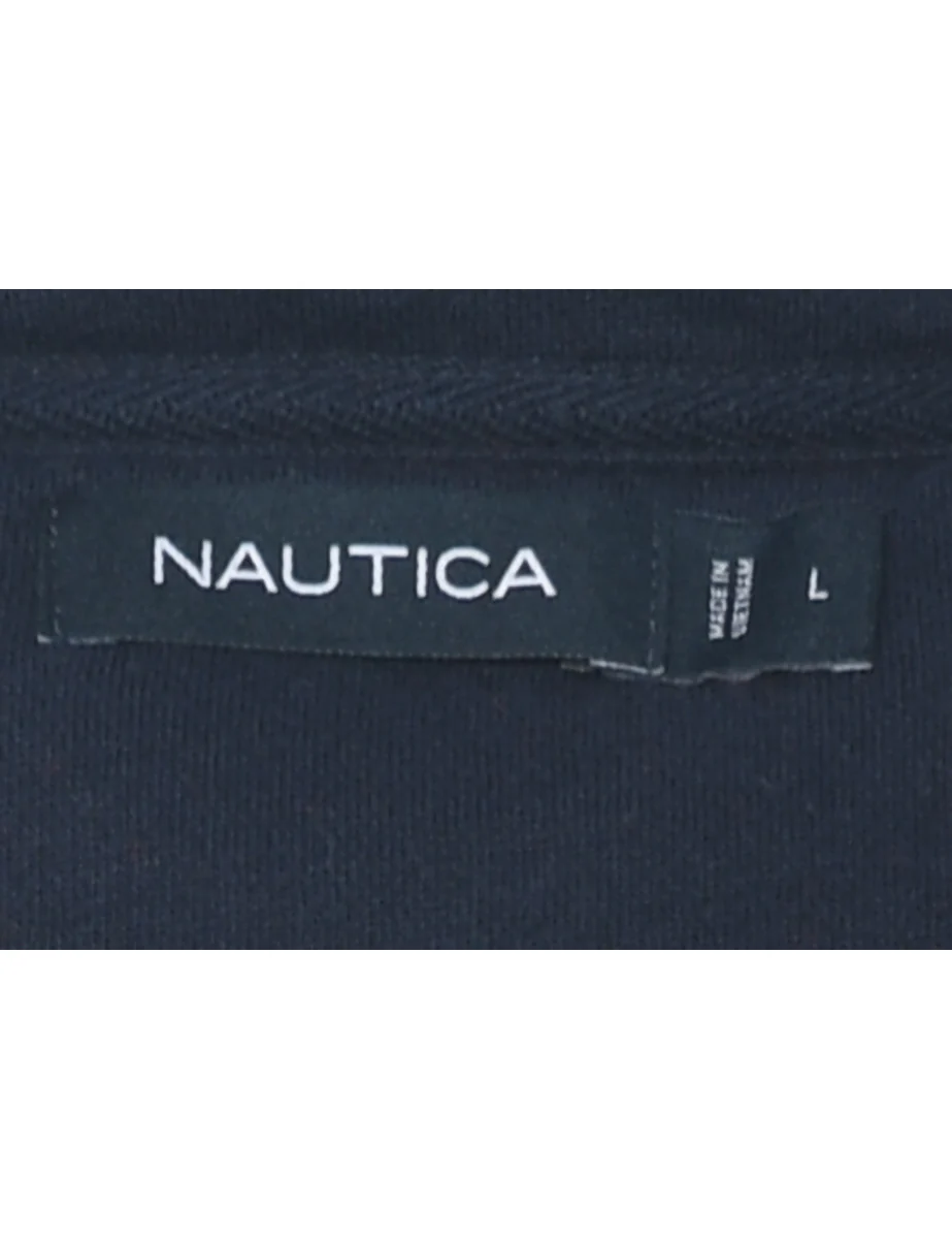 Vintage Navy & Red Quarter-Zip Sweatshirt - L - Image 4